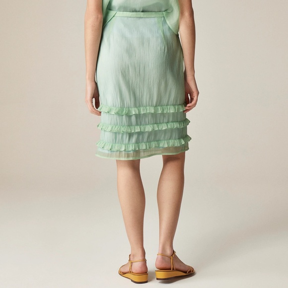 New J.CREW Crinkled Ruffle-Trim Slip Skirt in Green Blue Mixy $148 CK496 - Picture 4 of 5
